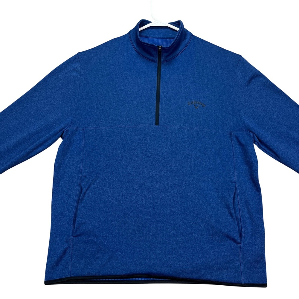 Callaway Mens Heather Blue 1/4 Zip Golf Pullover Sweatshirt Large Pockets Waffle